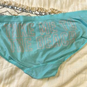 VS PINK bikini. Pale blue w/ message on backside. Size L
